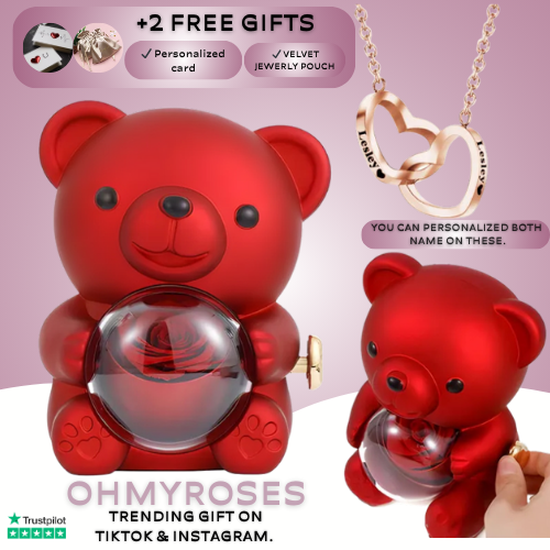 Eternal Rose Bear And Personalized Necklace